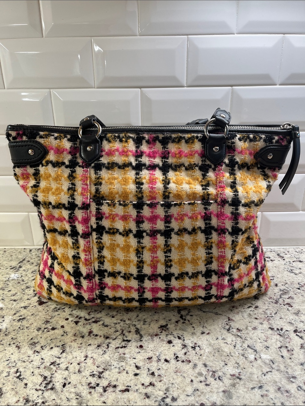 Coach Vintage Daisy Wool Tweed Plaid Emma Large Tote EUC - Picture 4 of 15